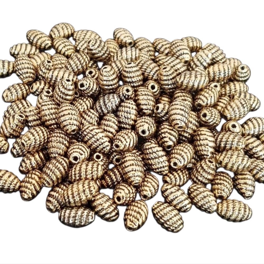 160 Metalized BEADS vintage Plastic BRASS Scrolled biconal